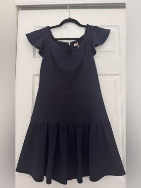 Rebecca Taylor Navy Textured Ruffle Sleeve Dress